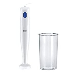 Braun Frullatore a Immersione MQ10.001PWH + Bicchiere graduato 600ml, Minipimer Leggero, Sistema EasyTwist per cambiare facilmente accessorio, Tecnologia Splash Control niente schizzi
