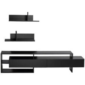 HOMCOM Mobile TV Moderno con 2 Mensole a Muro Vani Aperti e Armadietti Nero